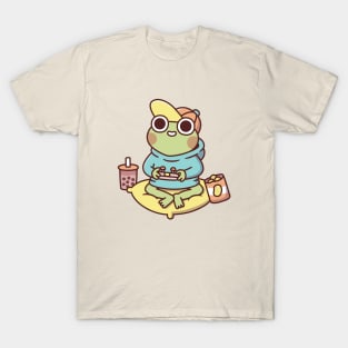 Cute Gamer Frog In Hoodie Playing Video Games T-Shirt